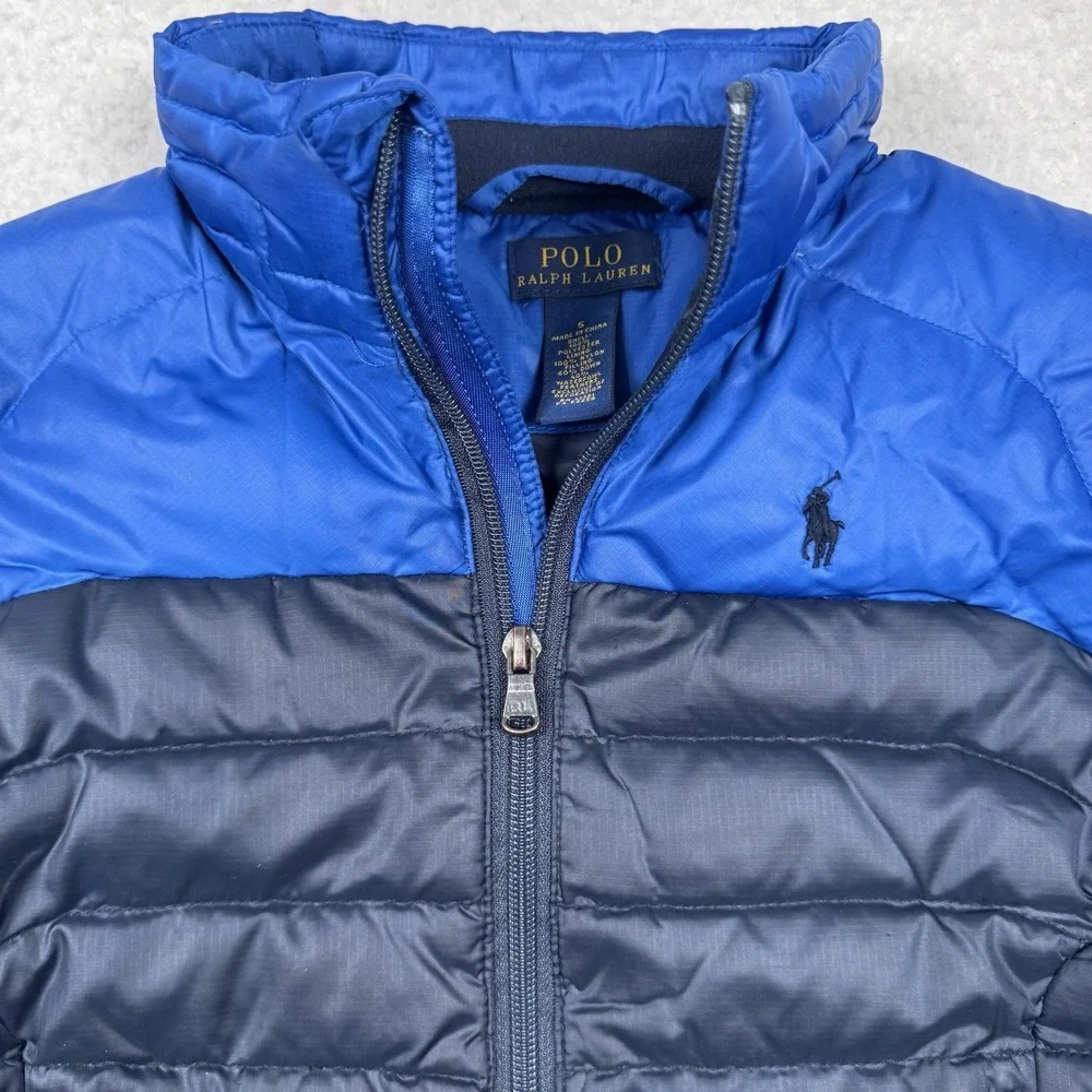 Polo Ralph Lauren Down Puffer Jacket Youth Size 5 Blue Full Zip Pockets Pony‎